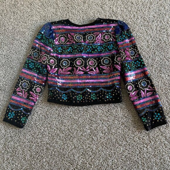 Vintage Laurence Kazar New York Womens Sz S Sequin Beaded Floral Jacket - Picture 7 of 13